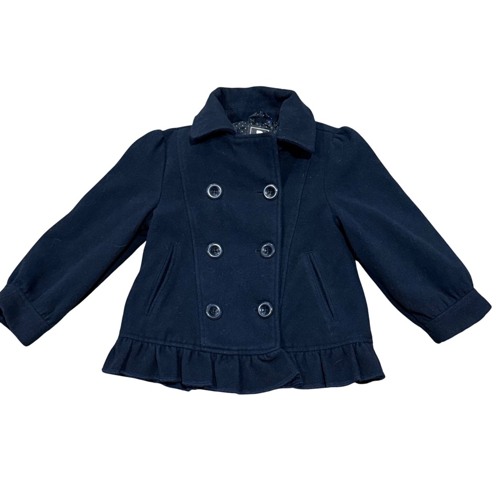 R 1881 by S. Rothschild Girls Navy Blue Double-Breasted Ruffle Peacoat 4T